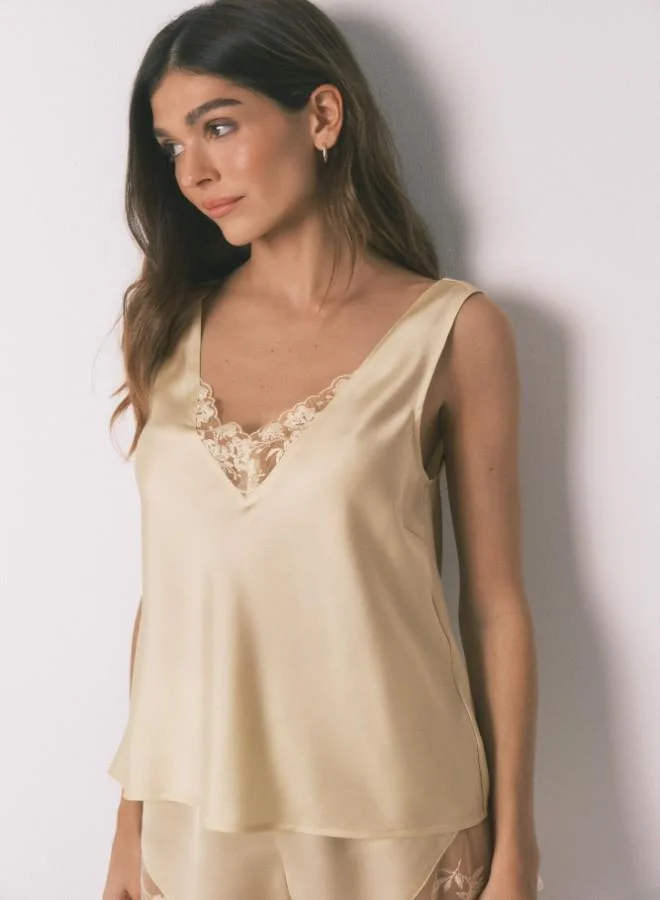 women'secret  Yellow satin and lace short pyjamas for Women | Best Price UAE